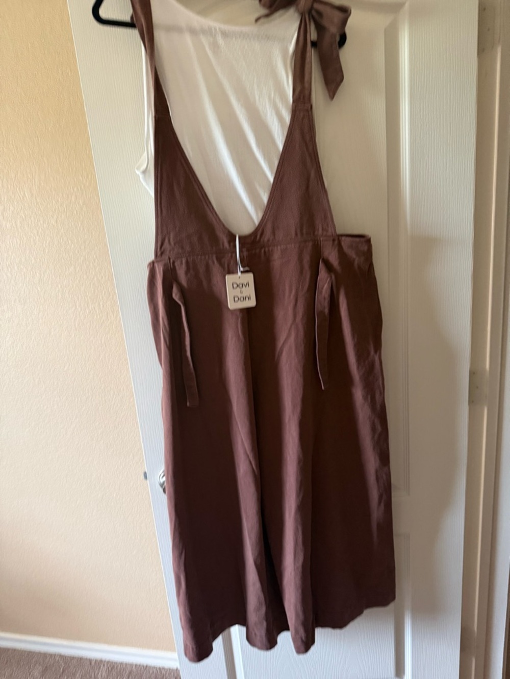 Davi & Dani Chocolate Brown Overalls with Contrast Flower 1X - Picture 8 of 10